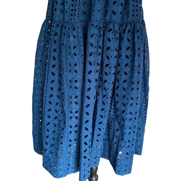 J.Crew Midi Tiered Dress Size 2 Eyelet Blue Open Back with tie Bow Lined Boho - Picture 5 of 11